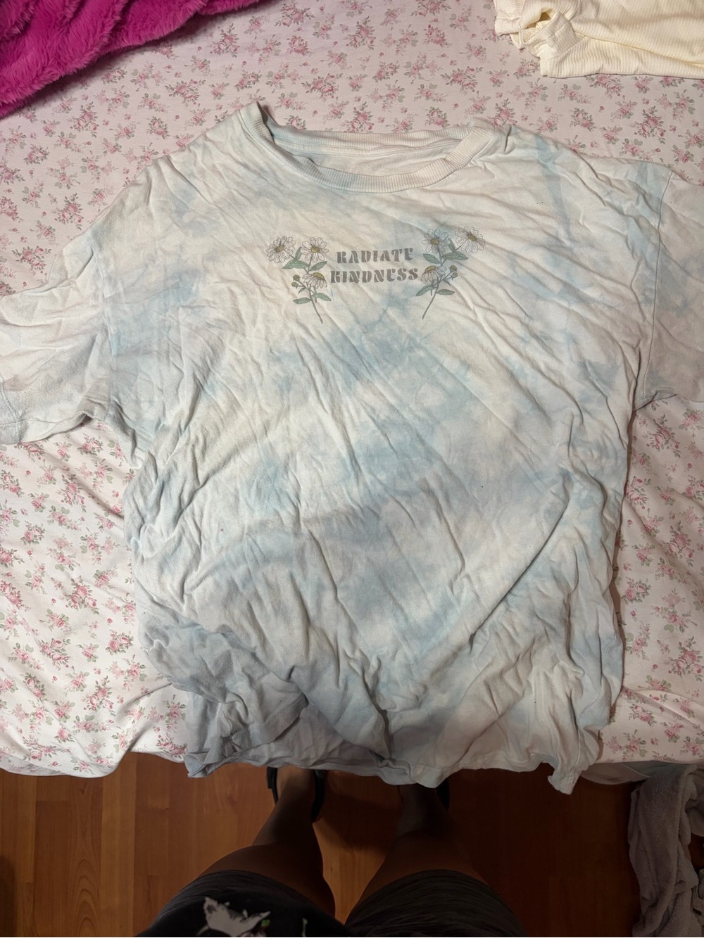 Radiate Kindness Tie-Dye Graphic Tee - Light Blue & White